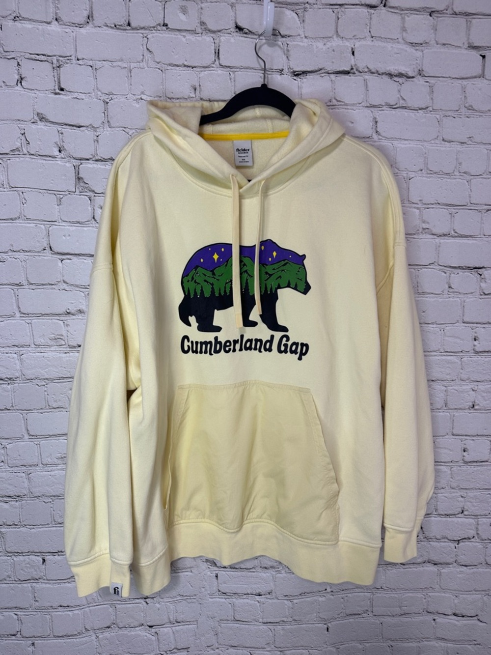 Bonobos Fielder Cumberland Gap Hoodie XXL Yellow Bear Graphic Relaxed Sweatshirt
